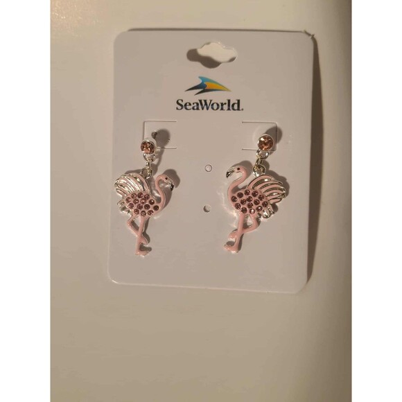 Flamingo Earrings Sea World Orlando Pink Dangle Crystal NEW - Picture 1 of 2